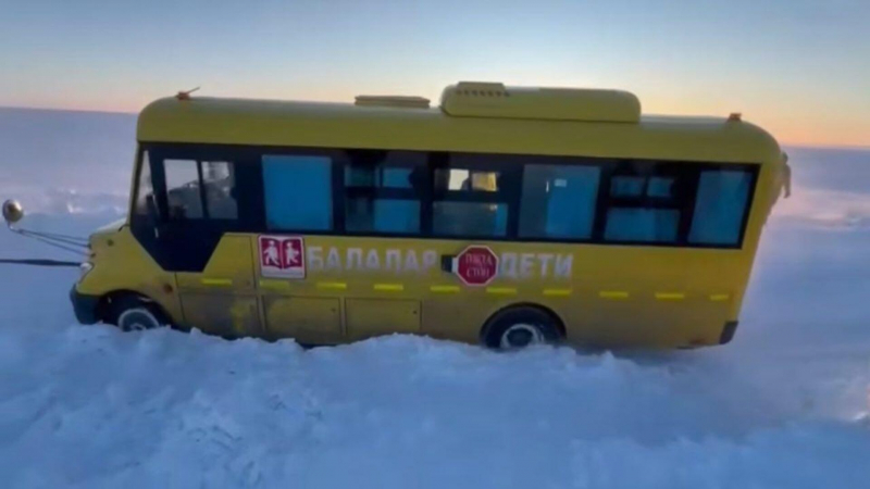 Два автобуса с детьми застряли в снежном заносе в Костанайской области